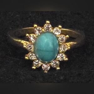 Gold Ring with Turquoise and Clear Stones